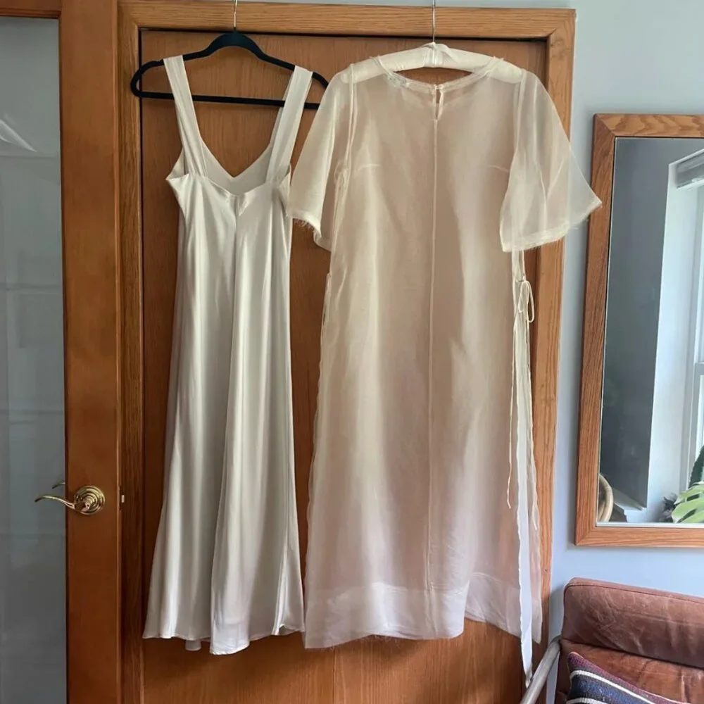 Kamperett SET Ivory Silk Thea Sheath & Lisette Midi Slip - Picture 3 of 10